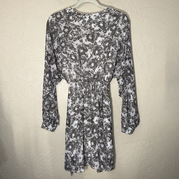 All saints Nicholas Rosa gray shear long sleeve smocked waist dress with pockets - Picture 9 of 13